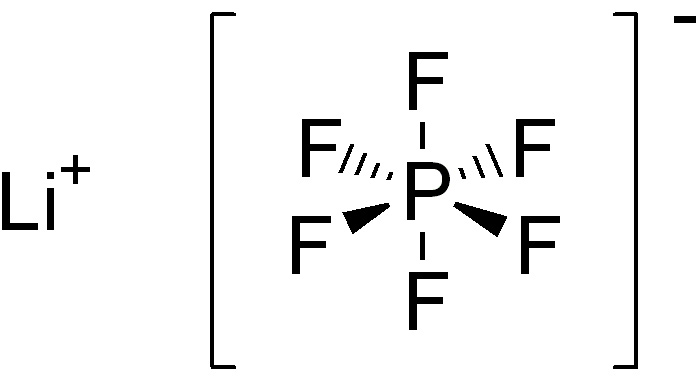 Структурная формула гексафторфосфата лития (LiPF6).